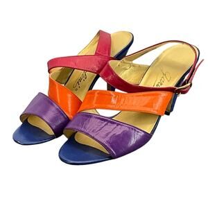 Garolini Vintage 80s 90s Colorblock Strappy Open Toe Sandal Heel Women 7M